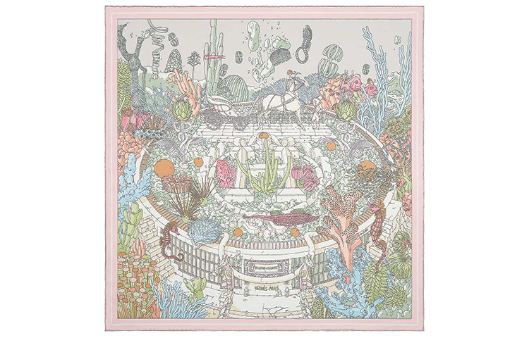 (Women) HERMES "Atlantis Ex Libris" Silk Scarf 70cm H983571S-14