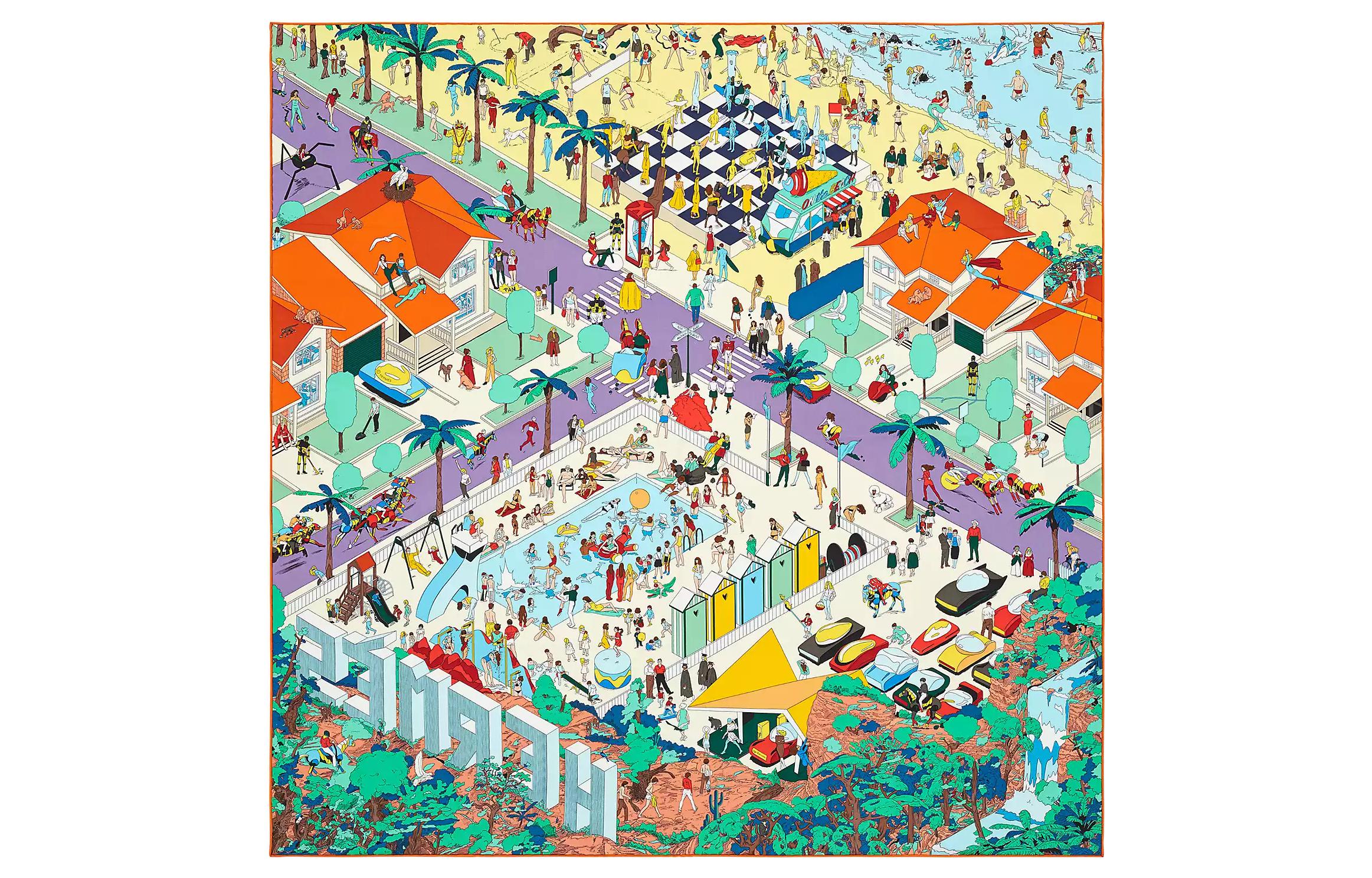 (Women) HERMES "Beachside HERMES" 90cm Silk Scarf for Women - Multicolor. H003751S-04