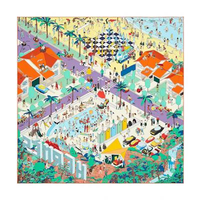 (Women) HERMES "Beachside HERMES" 90cm Silk Scarf for Women - Multicolor. H003751S-04