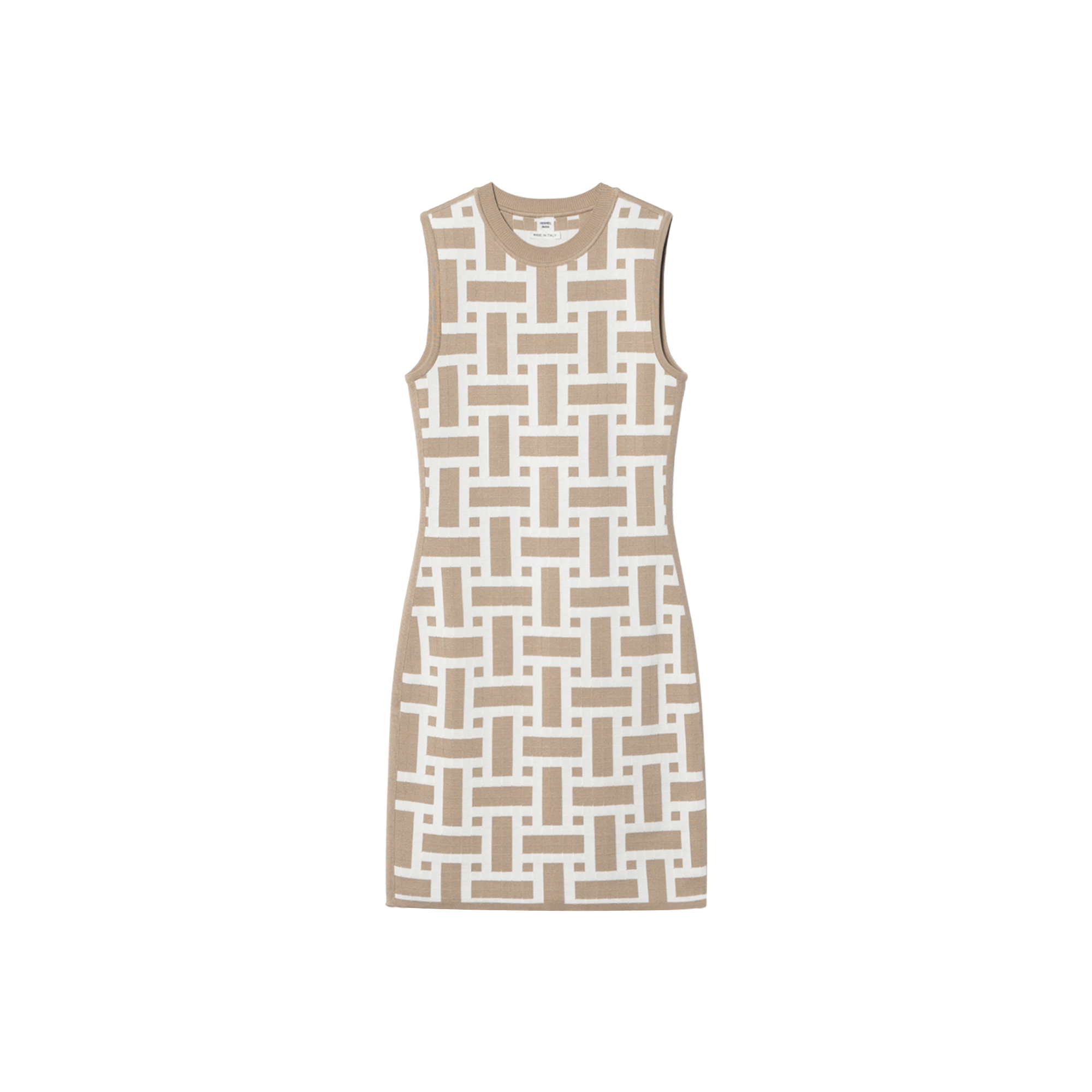 (Women) HERMES  Beige Patterned Knit Sleeveless Short Dress. H4E2536DJ1S34