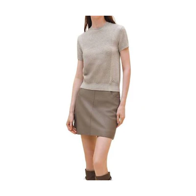 (Women) HERMES Beige Plain Round Neck Short Sleeve Sweater H4E2600D1MV36
