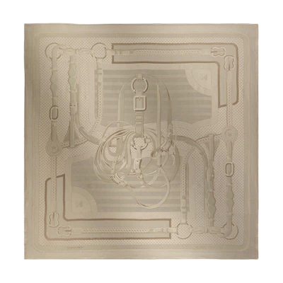 (Women) HERMES Beige Silk Scarf with "Training" Pattern Design. H281635S 05