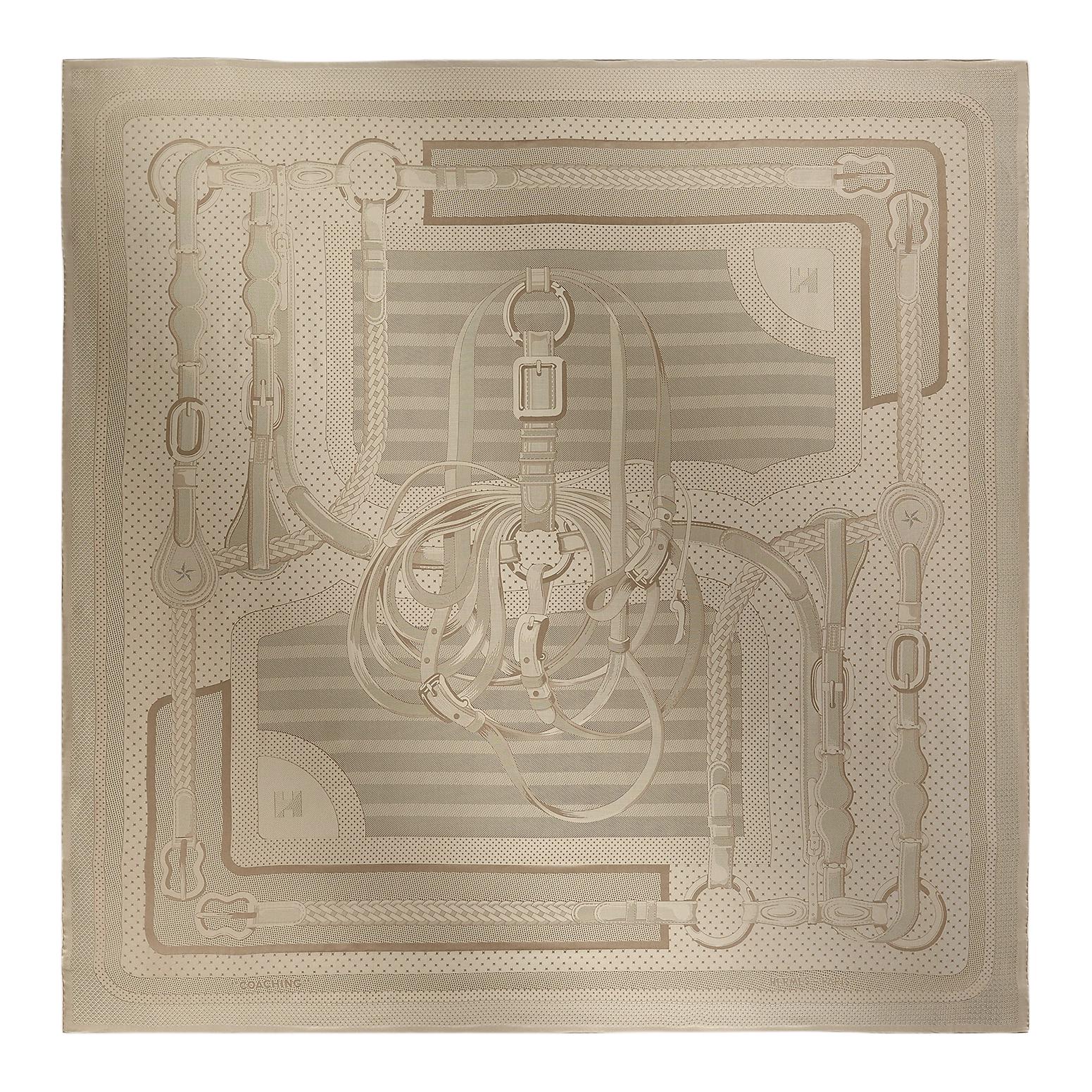 (Women) HERMES  Beige Silk Scarf with "Training" Pattern Design. H281635S 05 圖 2