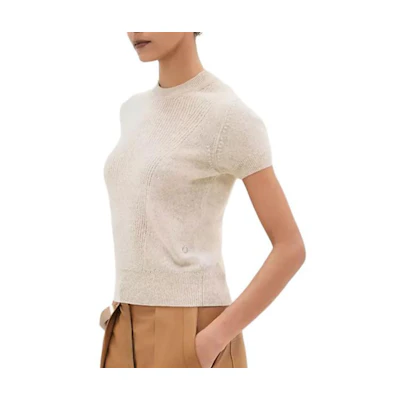 (Women) HERMES Beige Solid Color Crew Neck Short Sleeve T-Shirt. H5E2633D1MV