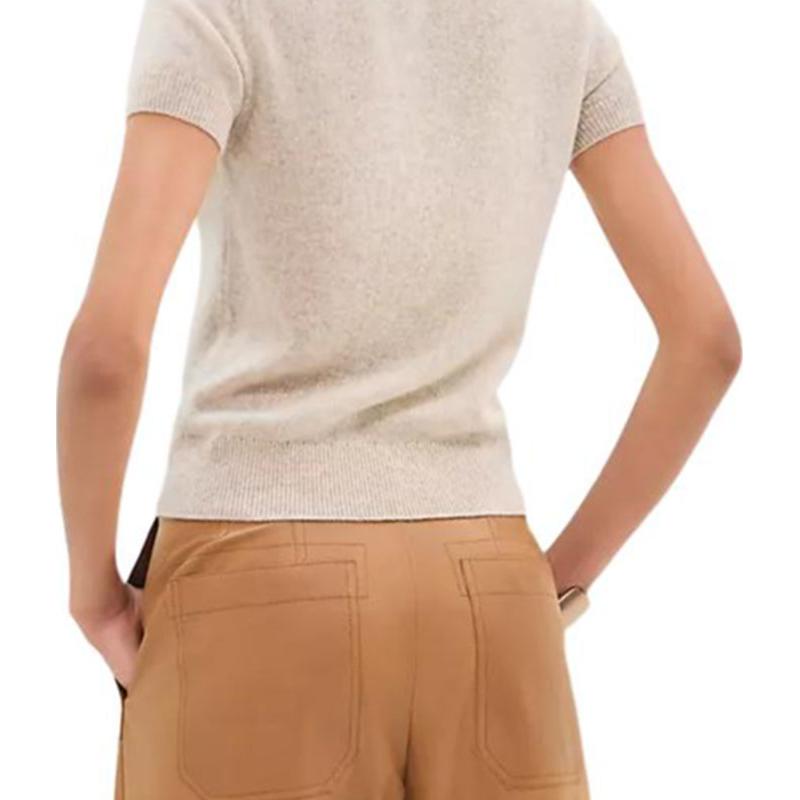 Purchase (Women) HERMES  Beige Solid Color Crew Neck Short Sleeve T-Shirt. H5E2633D1MV