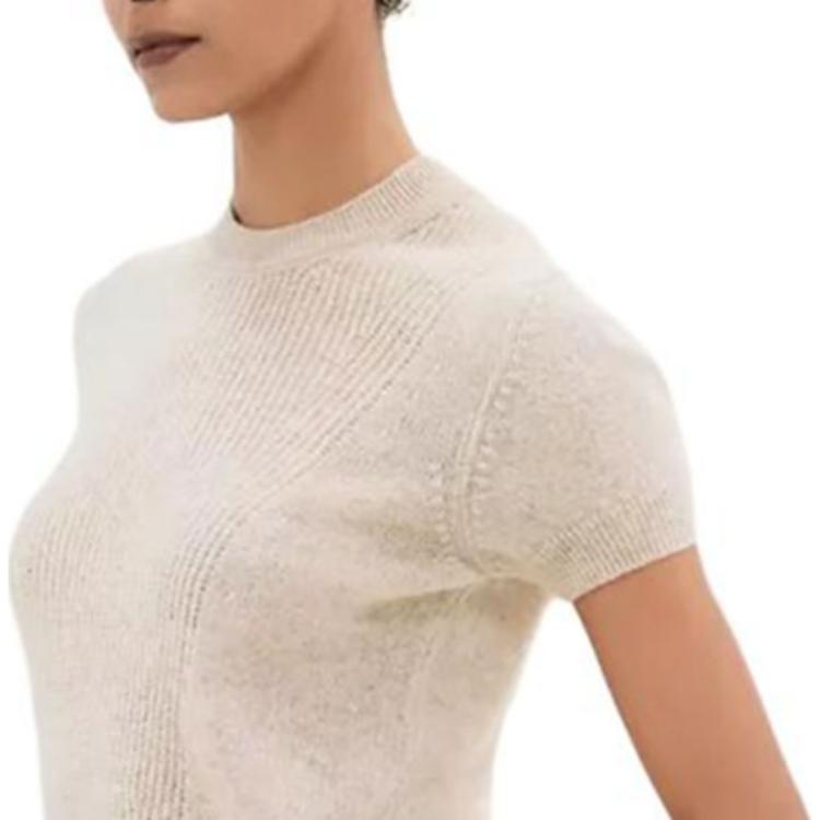 Details for (Women) HERMES  Beige Solid Color Crew Neck Short Sleeve T-Shirt. H5E2633D1MV