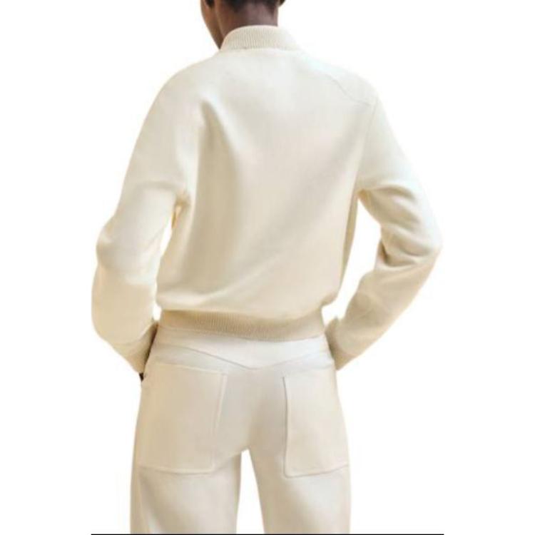 Shop (Women) HERMES  Beige Solid Zip-Up Collared Long-Sleeve Jacket. H4E0241DCA334