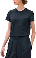 (Women) HERMES Black Blue Logo Embroidered Pocket Crewneck T-Shirt H4E4615DA5H (Women) HERMES Black Blue Logo Embroidered Pocket Crewneck T-Shirt H4E4615DA5H