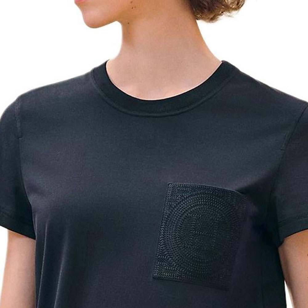 Purchase (W) HERMES Hitam Biru Logo Sulam Crewneck T-Shirt Poket H4E4615DA5H