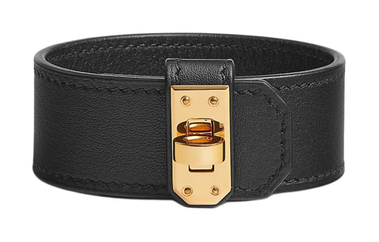 (Women) HERMES  Black Calfskin Leather Bracelet Simple Design. H011078CC89T2