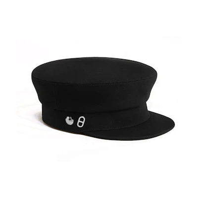 (Women) HERMES Black Cotton Beret with Side Logo. H241066Nv0258