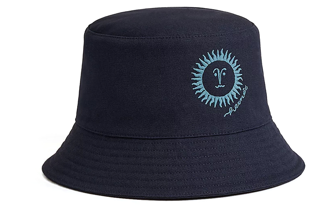 Order (W) HERMES Topi Baldi Hitam Kapas dengan Sulaman "Visage Soleil" H231022N 0156