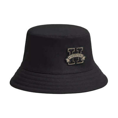 (Women) HERMES Black Cotton Bucket Hat with Logo Embroidery H232031N 0258