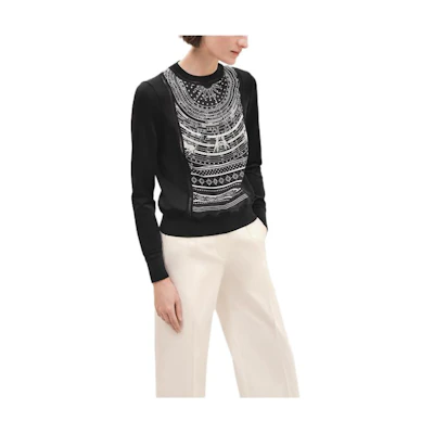 (Women) HERMES Black Crewneck Printed Knit Sweater Long Sleeve H3H2814D702