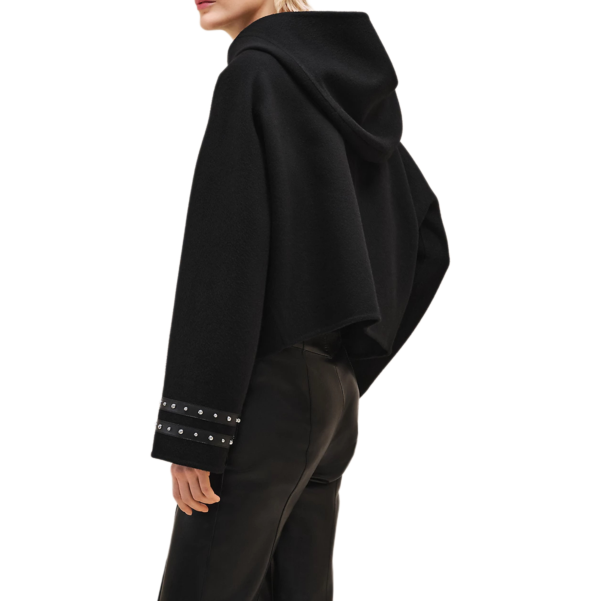 Lookbook (Women) HERMES  Black Double-Sided Cashmere Hooded Short Coat. H4H0276DA0236