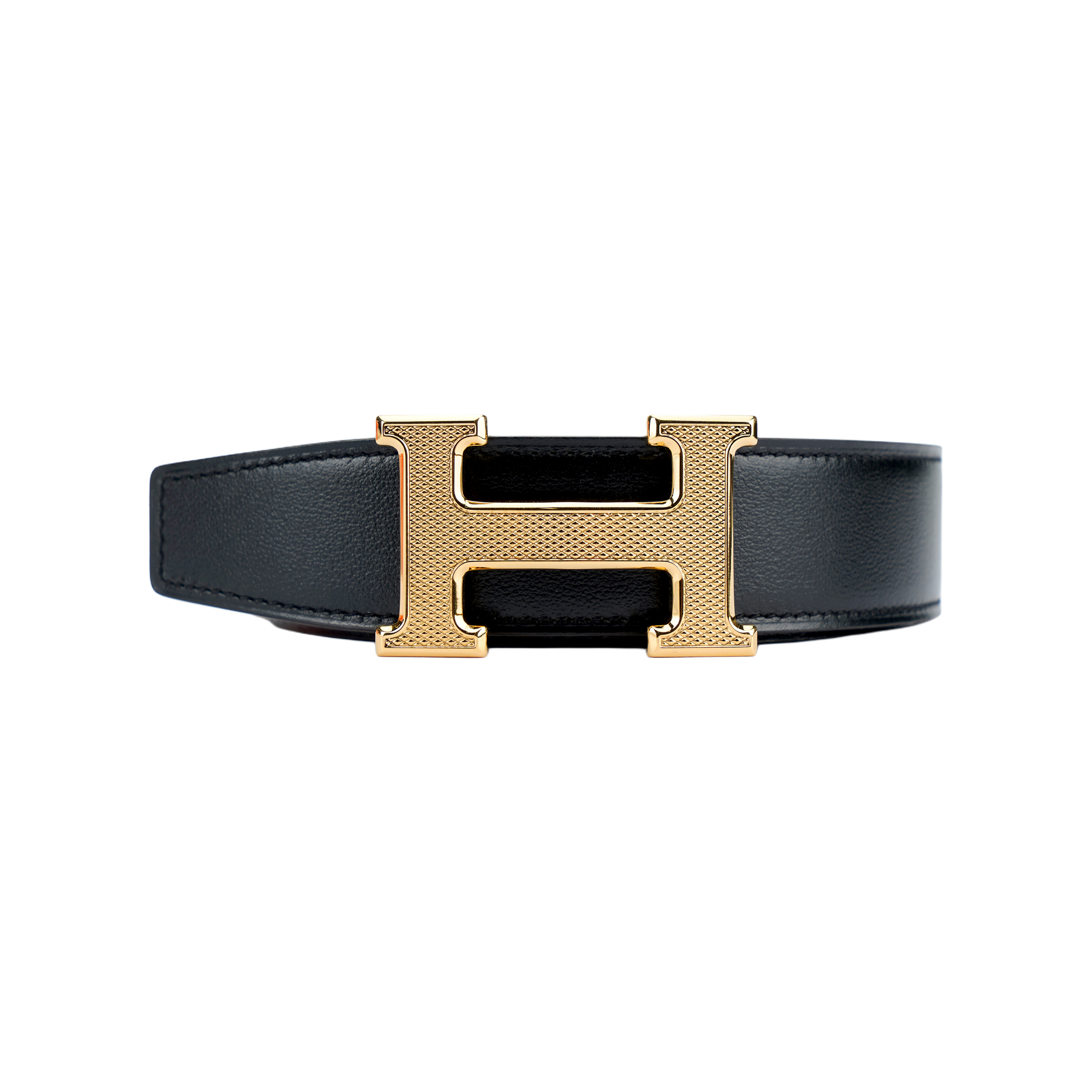 (Women) HERMES  Black Embossed Leather Belt with Smooth Buckle 3.2cm H064540CC06-H073967CAAE095