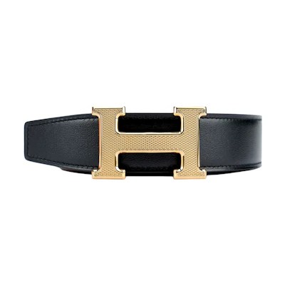 (Women) HERMES Black Embossed Leather Belt with Smooth Buckle 3.2cm H064540CC06-H073967CAAE095