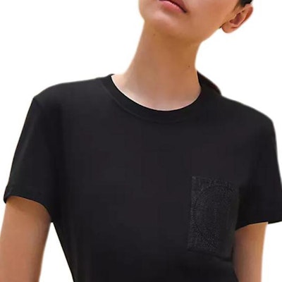 (W) Camiseta HERMES Negra Bordada con Bolsillo y Cuello Redondo de Manga Corta. H4H4615DA0236 Purchase (W) Camiseta HERMES Negra Bordada con Bolsillo y Cuello Redondo de Manga Corta. H4H4615DA0236