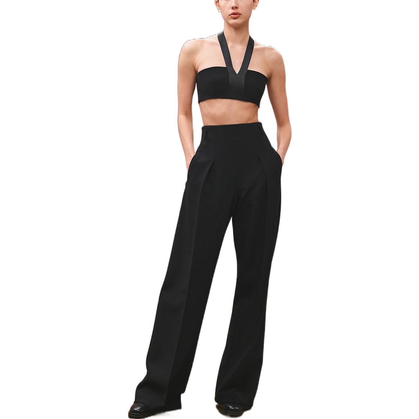 Lookbook (Women) HERMES  Black High-Waisted Wide-Leg Casual Pants FW22 H2H0402DM02