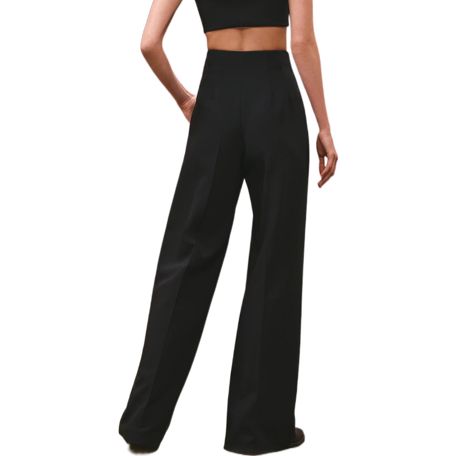 Shop (Women) HERMES  Black High-Waisted Wide-Leg Casual Pants FW22 H2H0402DM02