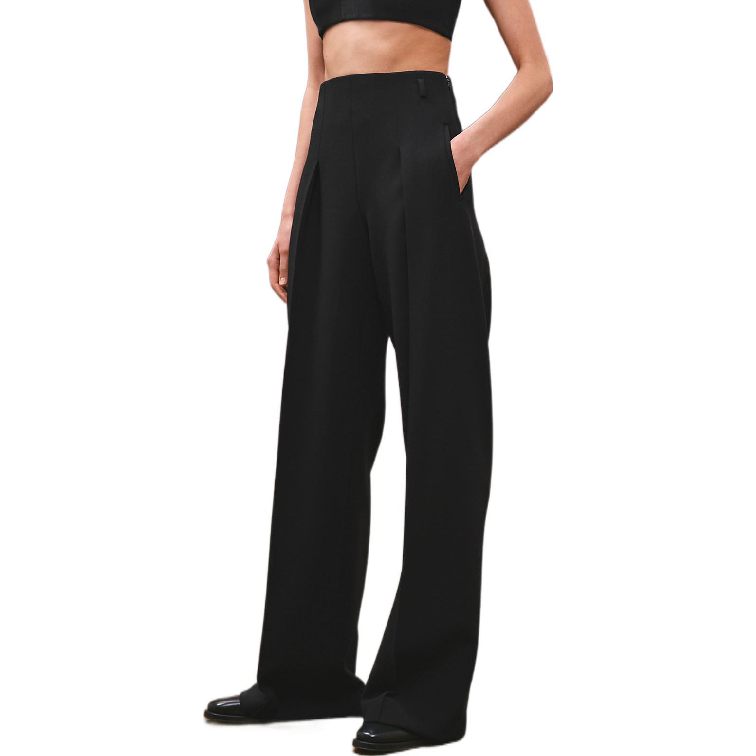 Purchase (Women) HERMES  Black High-Waisted Wide-Leg Casual Pants FW22 H2H0402DM02