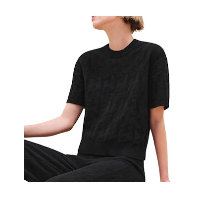 (Women) HERMES Black Knitted Ribbed Short-Sleeve Casual Top FW24. H4H2621D302