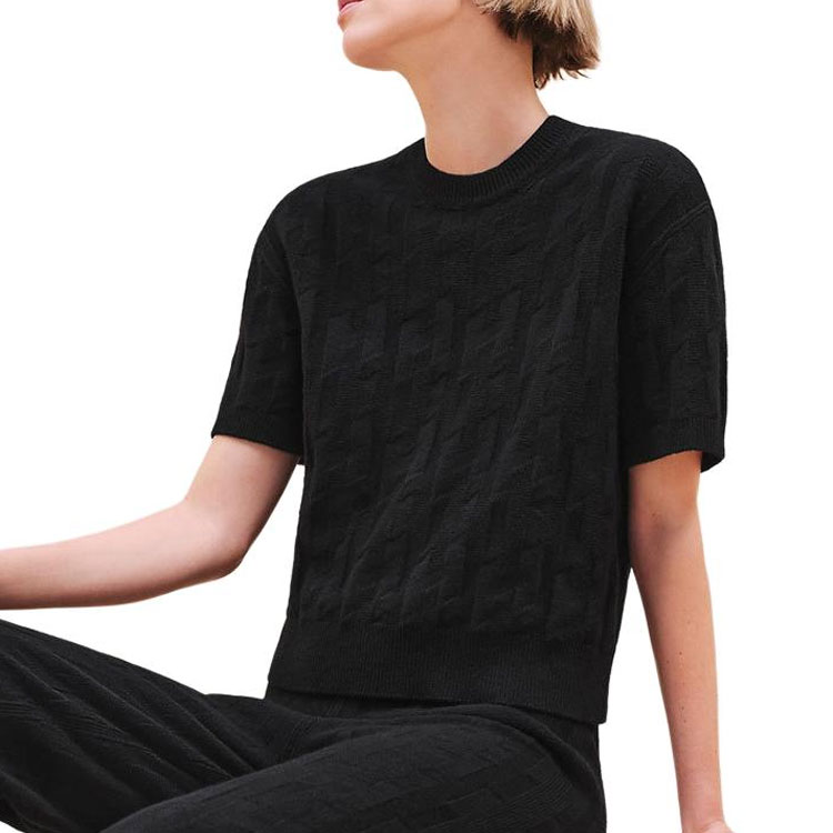 (Women) HERMES  Black Knitted Ribbed Short-Sleeve Casual Top FW24. H4H2621D302 圖 2