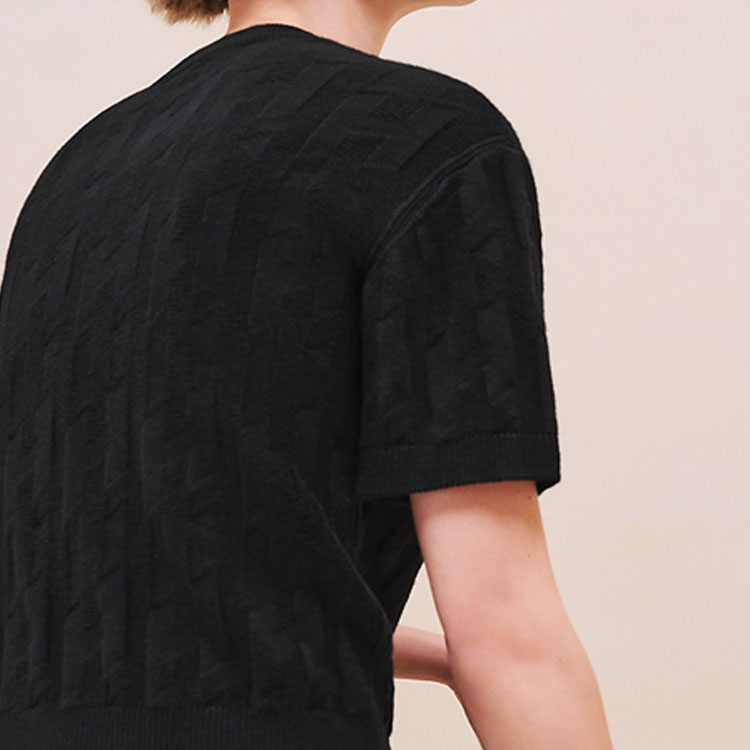 (Women) HERMES  Black Knitted Ribbed Short-Sleeve Casual Top FW24. H4H2621D302 圖 4