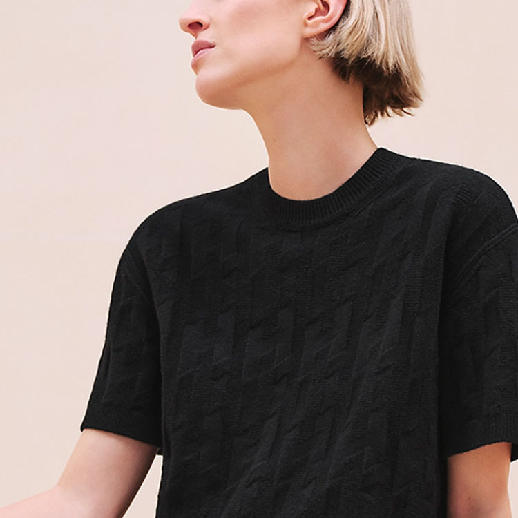 (Women) HERMES  Black Knitted Ribbed Short-Sleeve Casual Top FW24. H4H2621D302 圖 5