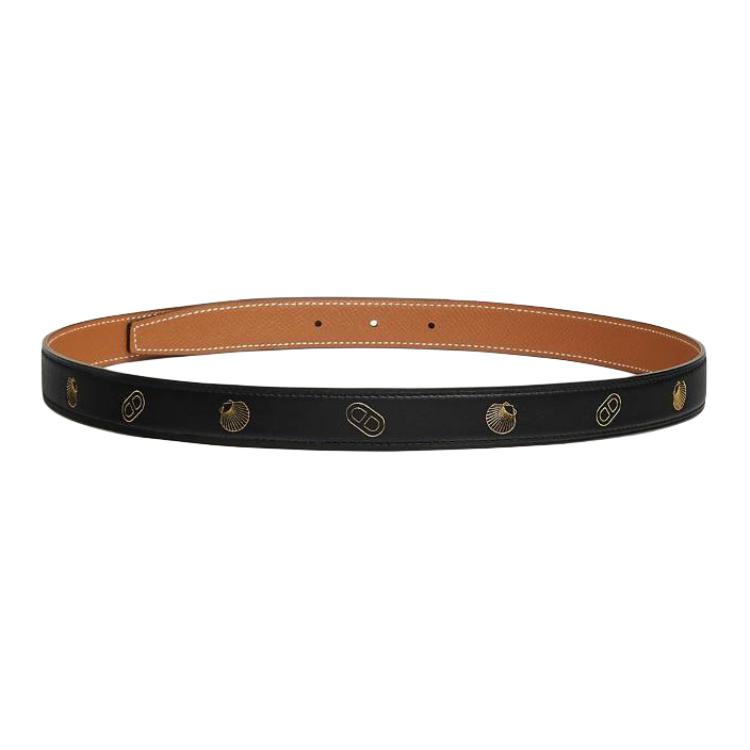 (Women) HERMES  Black Leather Belt with Eyelet Design, 2.4CM Width. H010775UAAA065 圖 2