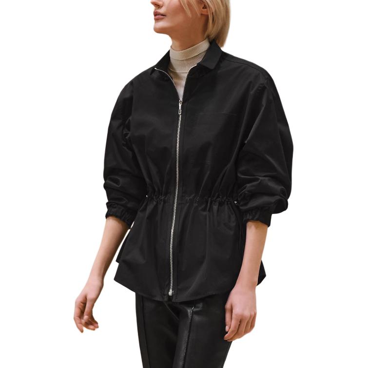 (Women) HERMES  Black Long-Sleeve Shirt with Drawstring Waist and Zipper FW24 H4H0638DV02