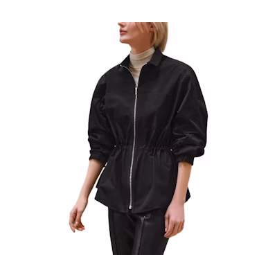 (Women) HERMES Black Long-Sleeve Shirt with Drawstring Waist and Zipper FW24 H4H0638DV02