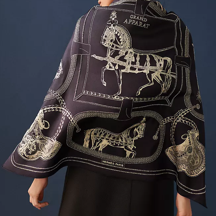 (Women) HERMES  Black Silk Scarf with Twill Embroidery Design. H591364S 02 圖 3