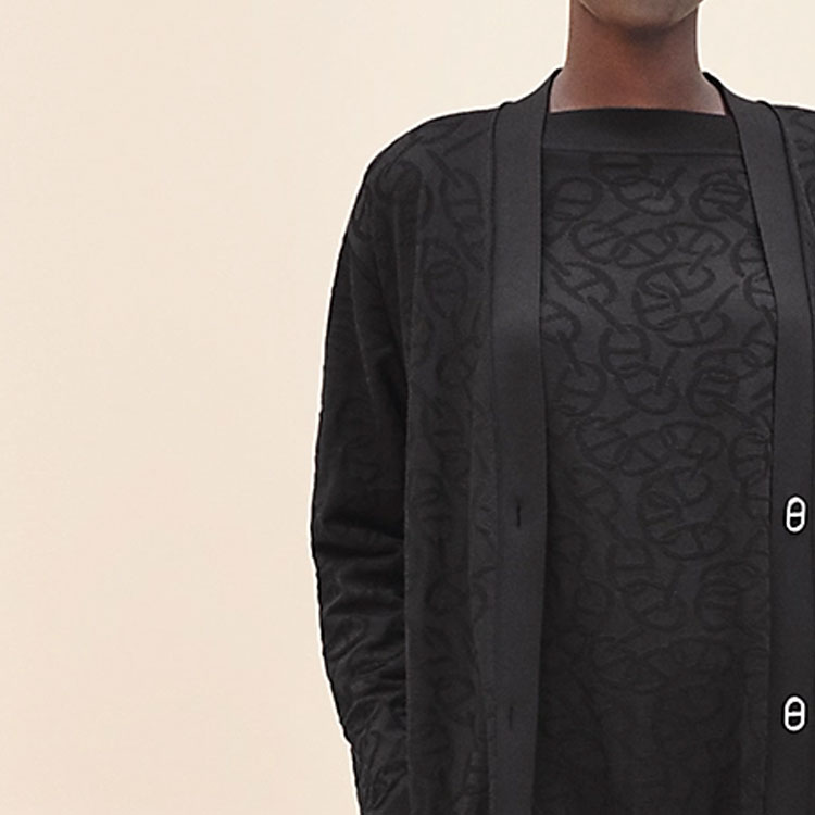 Purchase (W) 爱马仕 黑色纯色标志针织开衫长袖毛衣 H4E2732DC02