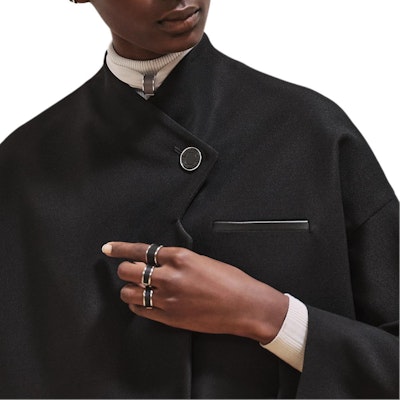 (Women) HERMES Black Solid V-Neck Engraved Long Sleeve Jacket H4H0230DH02 Shop (Women) HERMES Black Solid V-Neck Engraved Long Sleeve Jacket H4H0230DH02