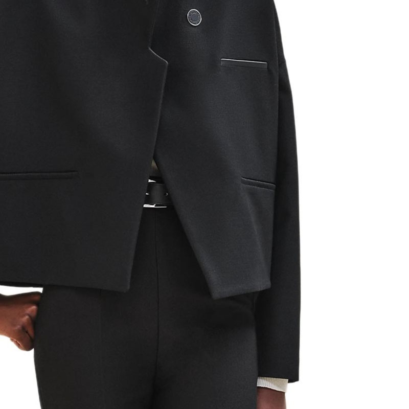 Sizing (Women) HERMES  Black Solid V-Neck Engraved Long Sleeve Jacket H4H0230DH02