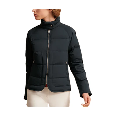 (Women) HERMES Black Solid Zip-Up Stand Collar Down Jacket H800169E01L