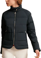Order (W) HERMES Jaket Hitam Down Zip-Up dengan Kerah Berdiri Solid H800169E01L