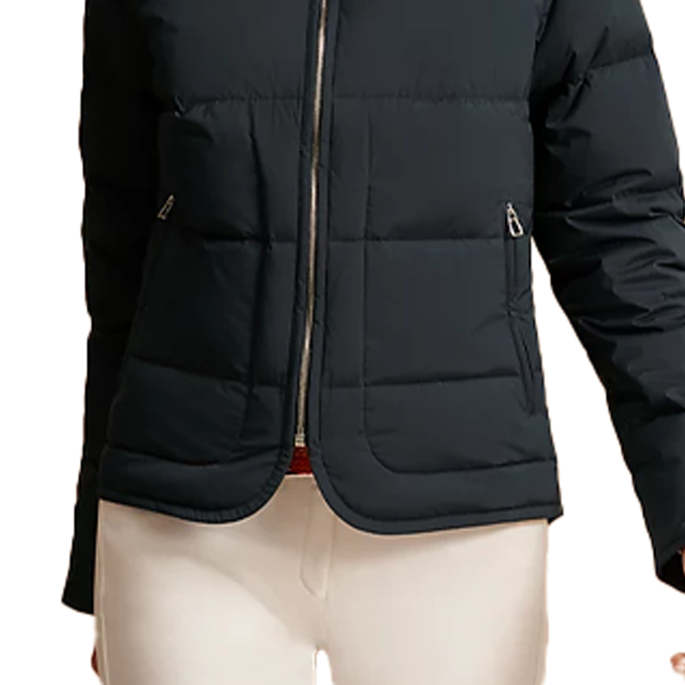 Sizing (W) HERMES Jaket Hitam Down Zip-Up dengan Kerah Berdiri Solid H800169E01L