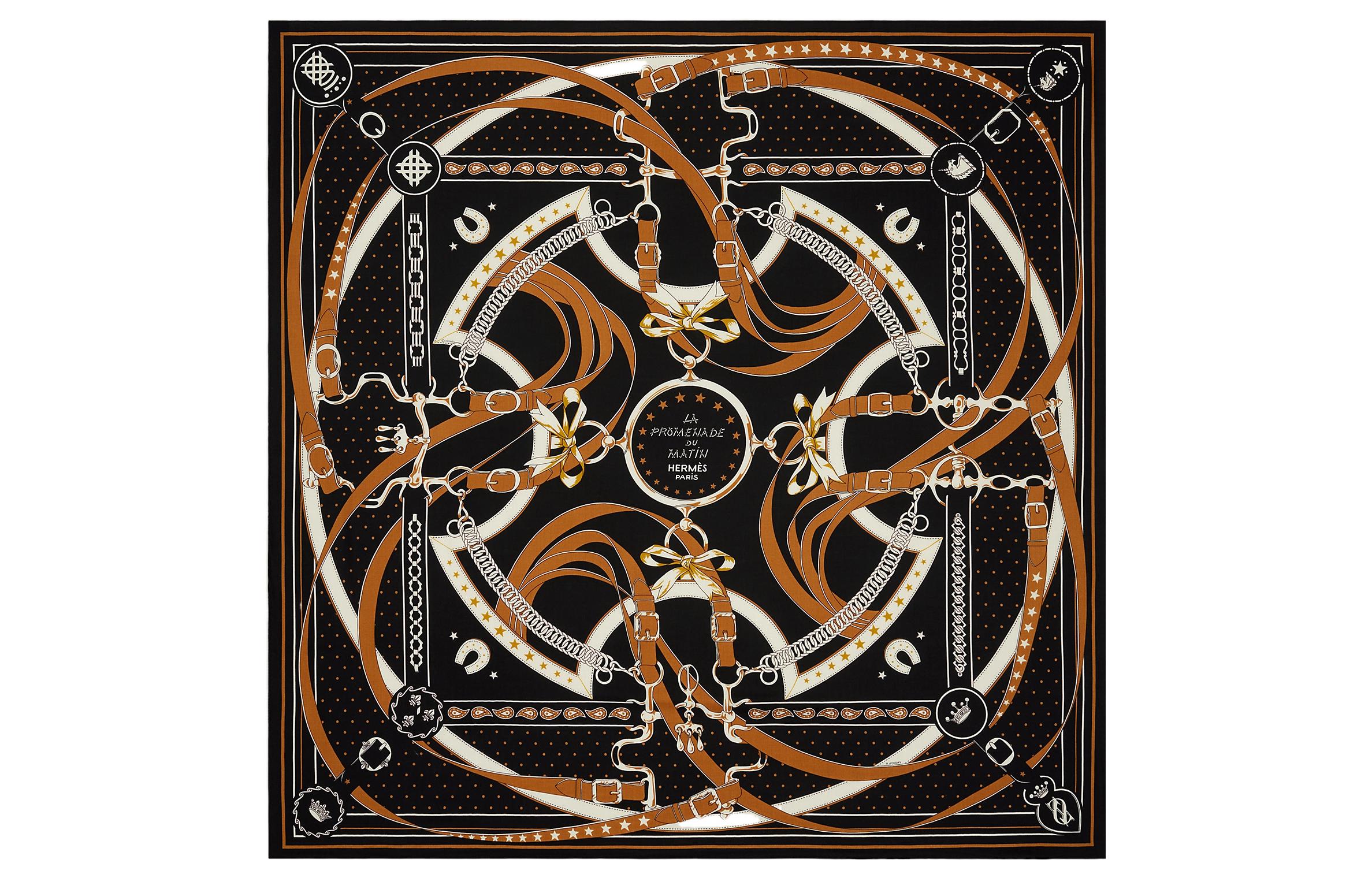 (Women) HERMES  Black Vintage Classic Silk Scarf "Morning Stroll" Print H243986S 06 圖 2