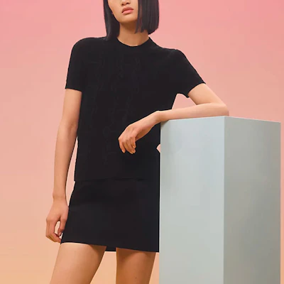 (Women) HERMES Black Wool Cashmere Short-Sleeve Sweater FW22 Collection. H2H2666D602 Lookbook (Women) HERMES Black Wool Cashmere Short-Sleeve Sweater FW22 Collection. H2H2666D602