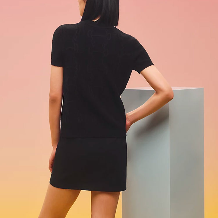 (Women) HERMES  Black Wool Cashmere Short-Sleeve Sweater FW22 Collection. H2H2666D602 圖 4