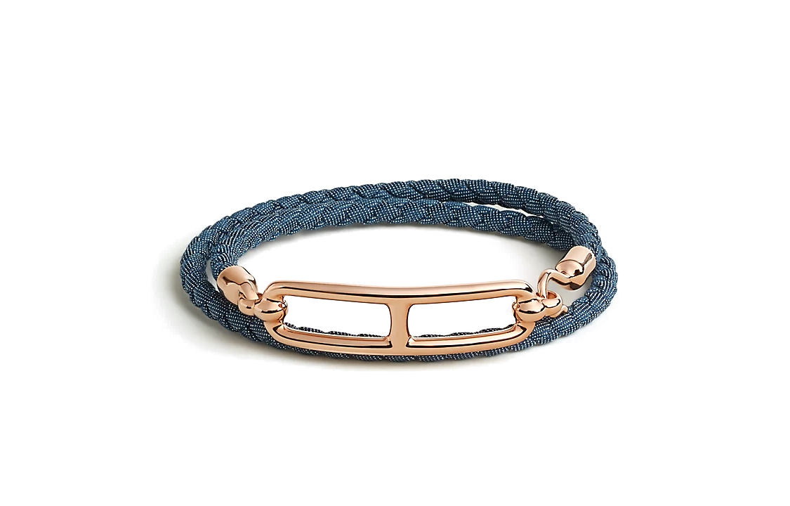 (Women) HERMES  Blue Denim & Leather Rose Gold Bracelet with Woven Detail H100020FOJBT1 圖 2