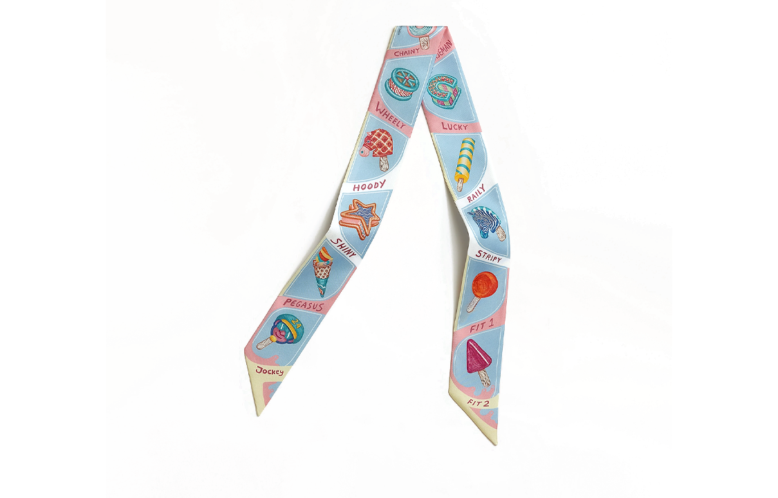 (Women) HERMES  Blue Ice Cream Print Silk Scarf. H064109Sv09