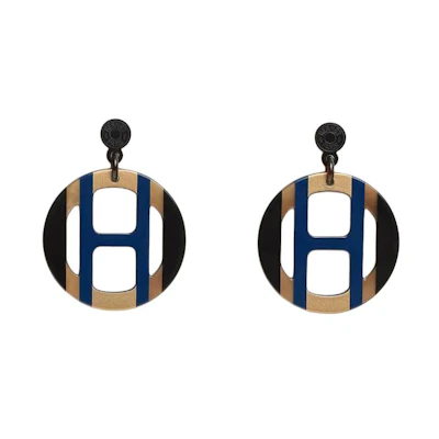 (Women) HERMES Blue Lacquered Hoop Earrings with Cutout Design H057086FL25