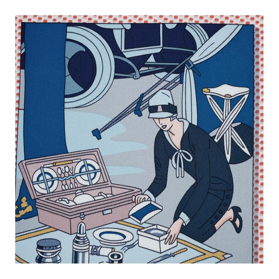 Shop (W) HERMES Pañuelo de Seda Azul Estampado Accesorio de Moda. H981902S 01