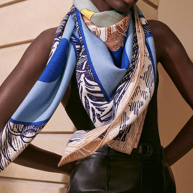 (Women) HERMES  Blue Printed Wool Scarf H244008SF01 圖 3