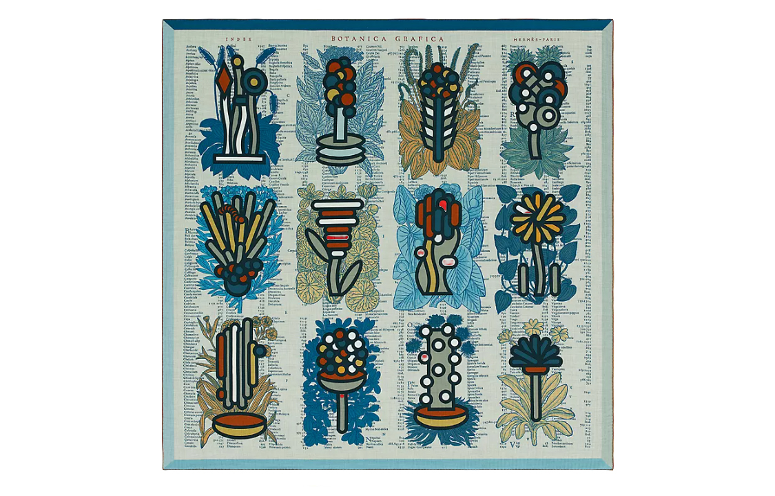 (Women) HERMES  Blue Shawl with Botanical Jacquard Design. H243852S01