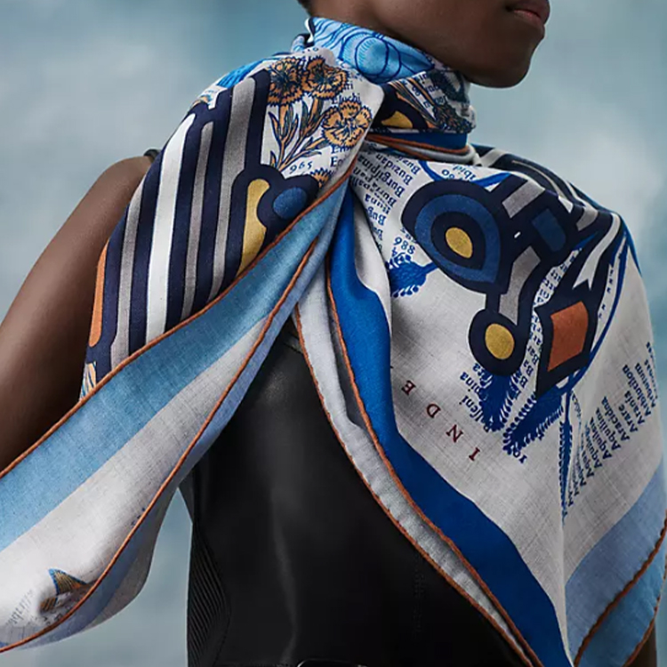 (Women) HERMES  Blue Shawl with Botanical Jacquard Design. H243852S01 圖 3