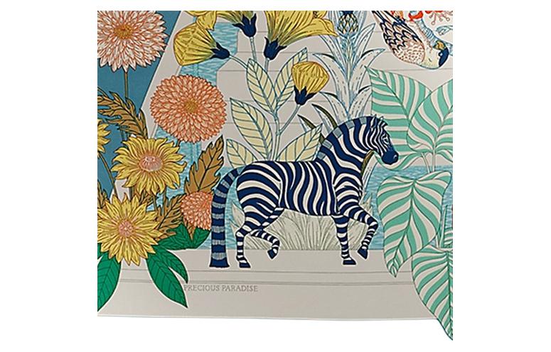 (Women) HERMES  Blue Silk Scarf with Floral and Animal Print Design. H004094Sv07 圖 4